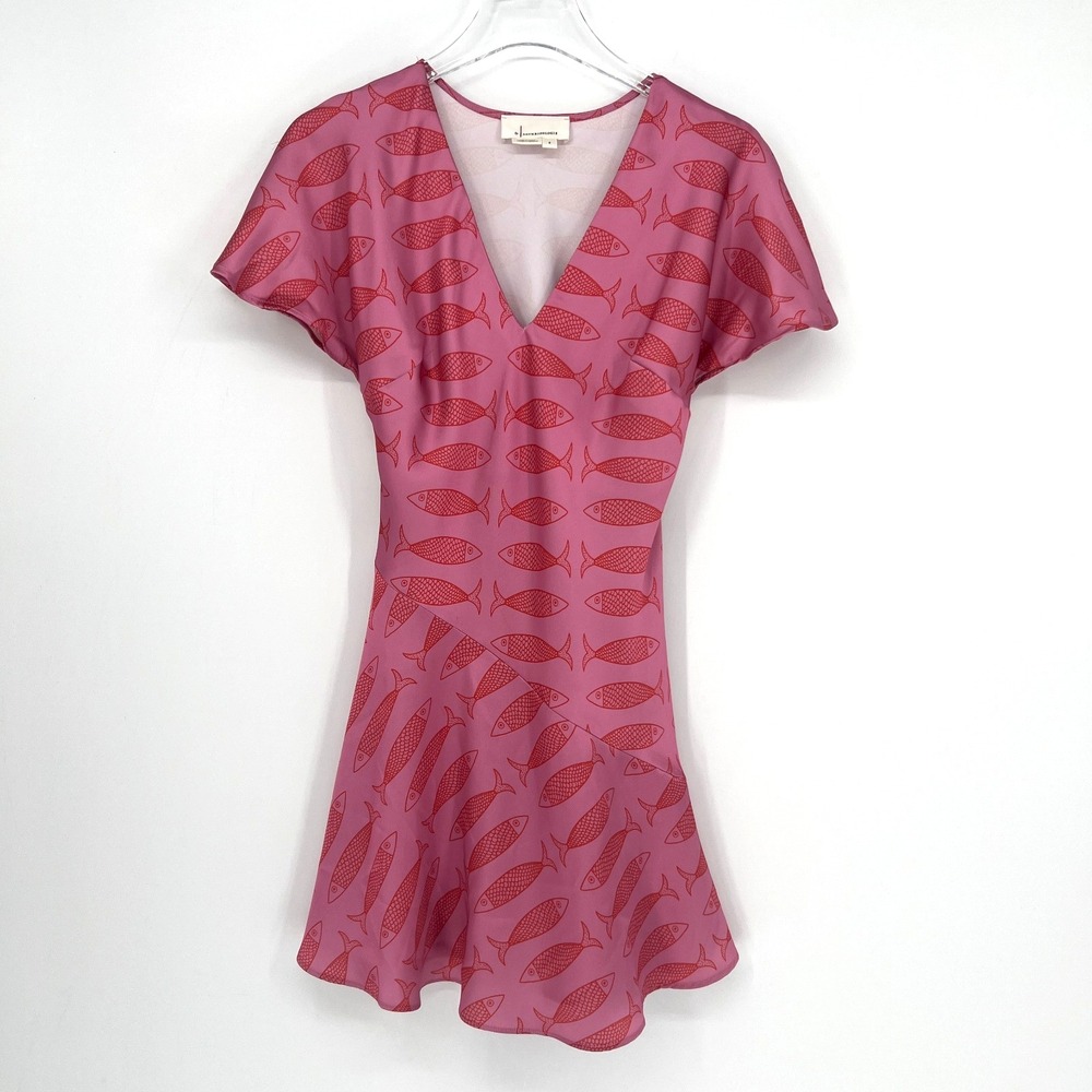 Anthropologie Fish Mini Dress Womens S Pink Red Ruffle Nautical Flirty